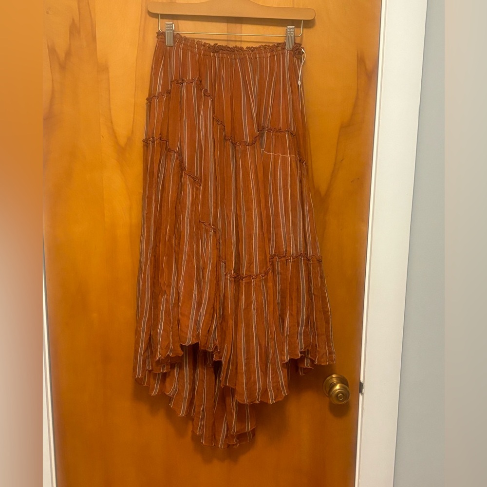 Free People One Ember Printed Flowy Midi Skirt In Terracotta Stripe - Picture 12 of 15